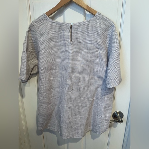 Eileen Fisher Organic Linen Brown and White Checkered Blouse M - Picture 5 of 5